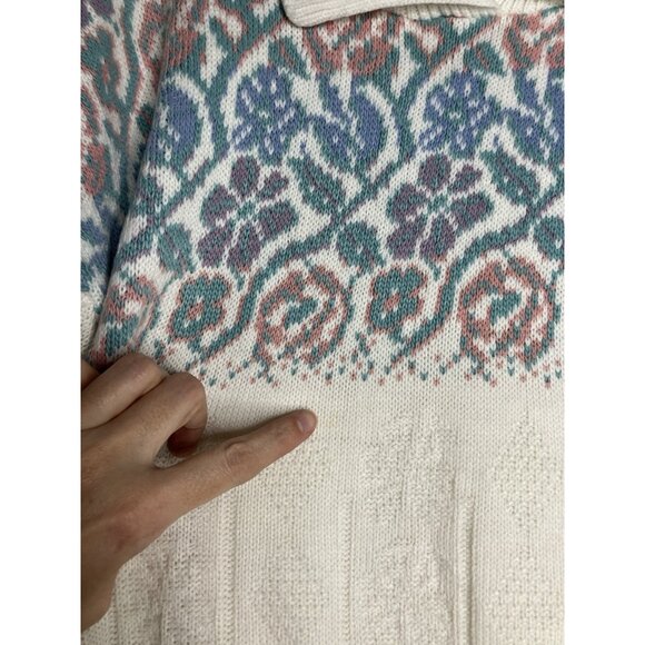 Vintage Floral Collared Sweater Women's Medium Cottagecore - Picture 6 of 9